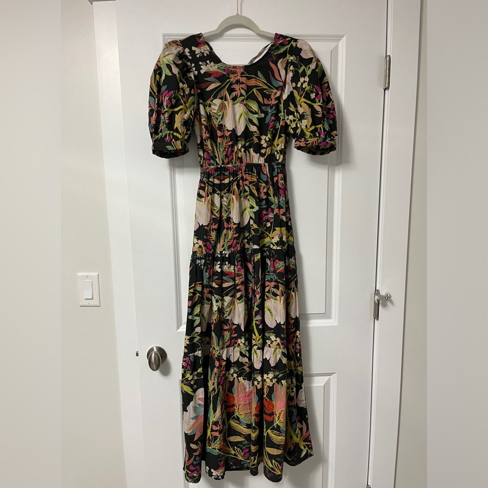 Anthropologie Backless Multicolored Floral Maxi Dress SIZE: XS